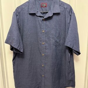 Untuckit Shirt Mens sz XL Button Up Short Sleeve Cameron Navy Linen (24-30)